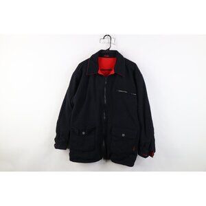 Vtg 90s Marlboro Mens Medium Distressed Reversible Wool Jacket Coat Black Red